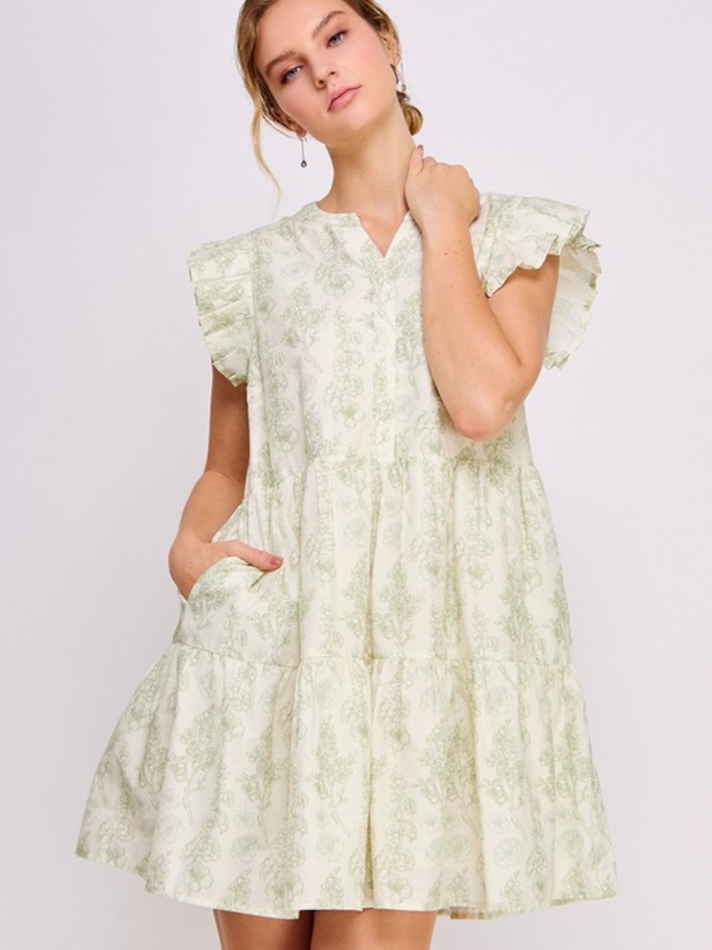 Ruffle Sleeve Floral Mini Dress